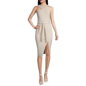 Lavish Alice Beige Halter Midi Dress w/ Obi Belt NWT Size 0 Wedding Guest
